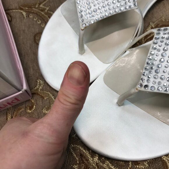Dye-Able White Satin BLING Toe Thong Sandals, Formal Elegant Wedding Comfortable - Picture 9 of 16